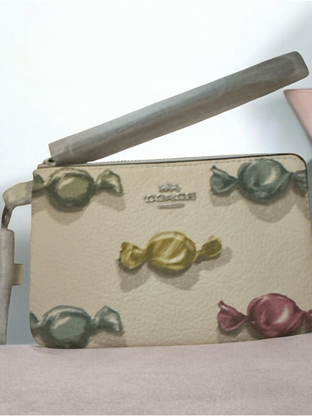 Coach Cream Candy Print Wristlet with Multicolor Sweets